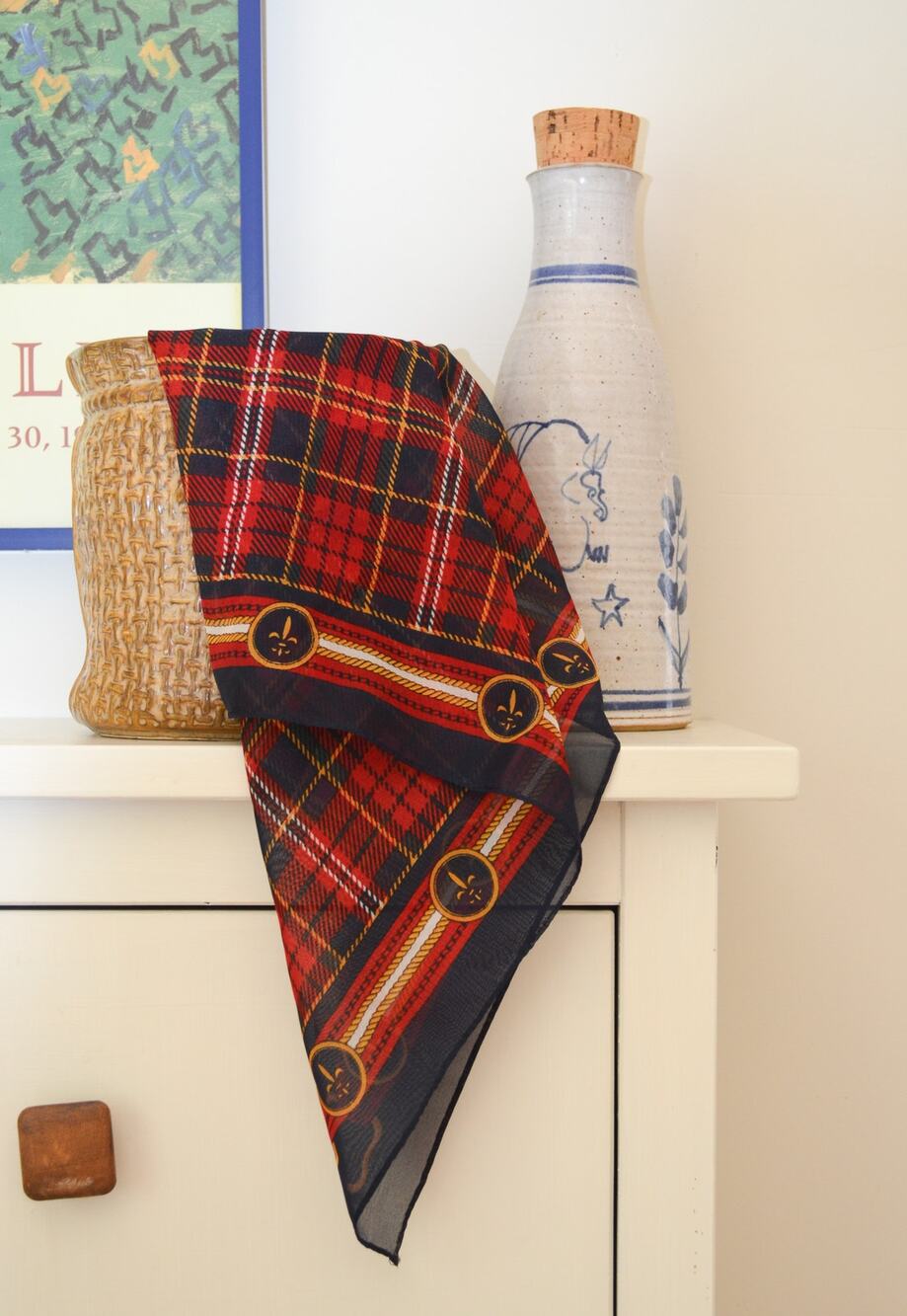Vintage Navy Red Plaid Scarf